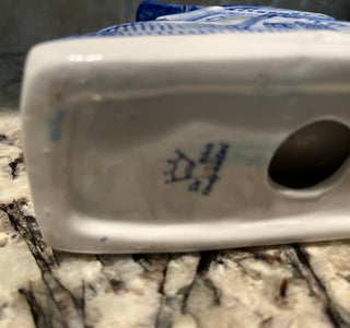 Vintage Delft Blue Dutch Windmill Napkin Holder Porcelain