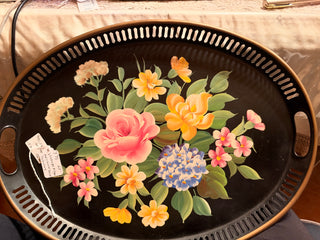 Vintage Pilgrim Art Hand-Decorated Toleware Floral Tray No. 155