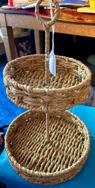 Two Tier Wicker Basket natural fibers Small tiers
