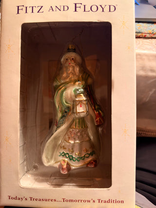 Fitz and Floyd Santa Claus Hand-Painted Glass Christmas Ornament – New in Box
