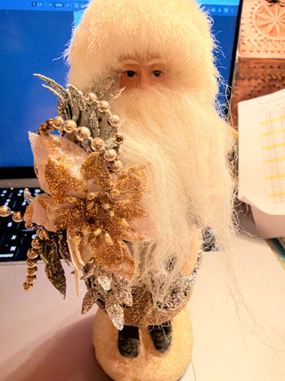 Holiday Santa Claus Figurine Velvet Faux Fur Gold Silver Decorative accents