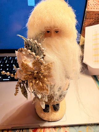 Holiday Santa Claus Figurine Velvet Faux Fur Gold Silver Decorative accents