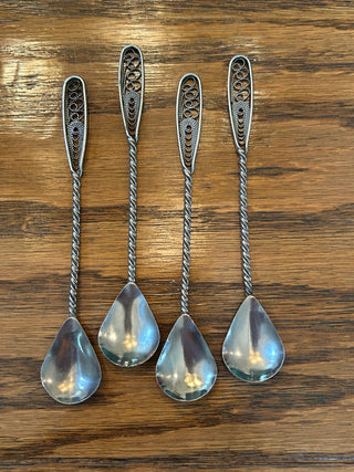 Vintage Demitasse Filigree Spoons, Set of 4