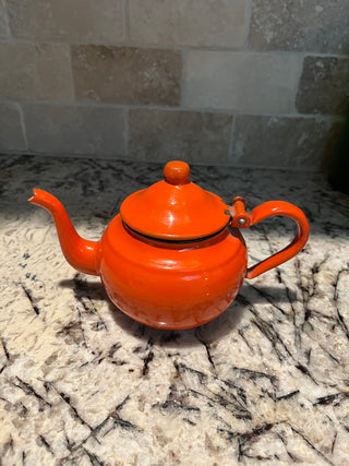 Vintage Mid Century MCM Orange Enamel Teapot
