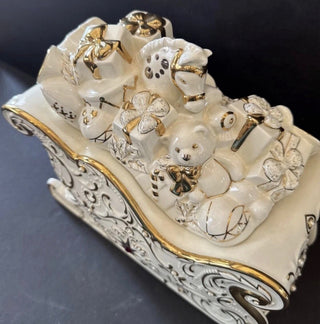 Lenox Florentine & Pearl Jeweled Sleigh Candy Dish Christmas Decor /Cookie Jar