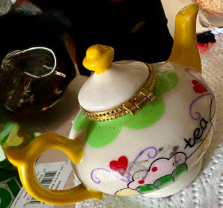 Vintage Tiny Ceramic Teapot with Hinged Lid