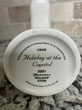 Vintage Christmas Budweiser Beer Stein 2001 “Holiday at the Capitol””