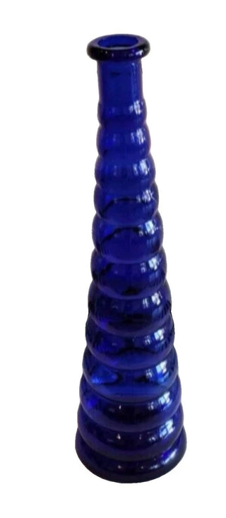 Vintage Cobalt Blue Art Glass Ribbed Beehive Bud Vase Empoli Style MCM Decor