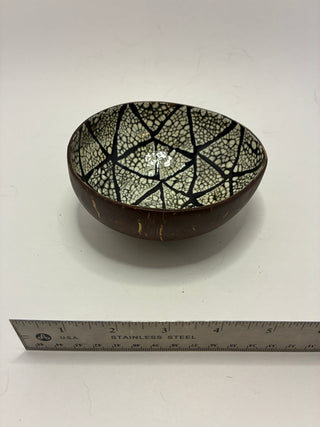 Hand-Painted Coconut Shell Bowl with Lacquered Eggshell/Mother of Pearl Inlay RCD