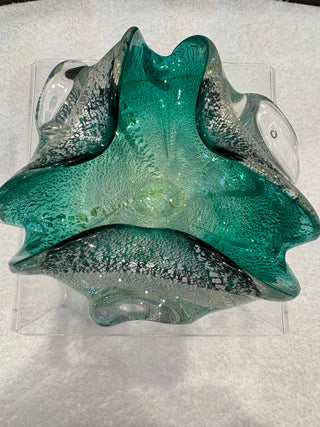 MURANO CIGAR TRAY LIGHT GREEN AND SILVER BUBBLES