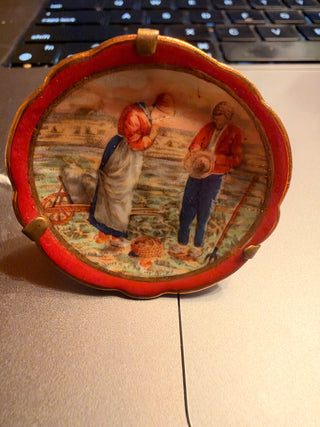 Mercator Limoges Small Plate with Wire Stand, In the field 2 7/8" Gold Trim