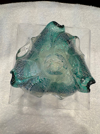 MURANO CIGAR TRAY LIGHT GREEN AND SILVER BUBBLES