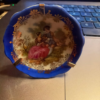 Limoges France Miniature Wall Plate With Blue Rim and Fragonard Motif