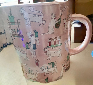 Vintage MUG Cats as bartenders design! Pink.
