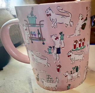 Vintage MUG Cats as bartenders design! Pink.