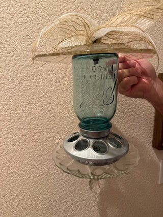 Vintage Bird feeder with vintage glass and Chrystal