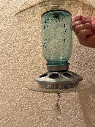 Vintage Bird feeder with vintage glass and Chrystal