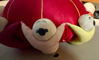PINCUSHION Vibrant Red with small hand painted kokeshi dolls around the perimeter