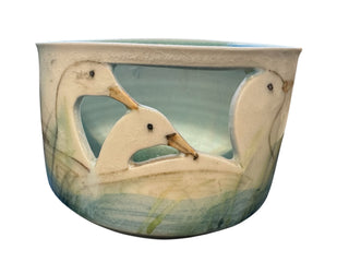 Cutout Swan Art Pottery Bowl