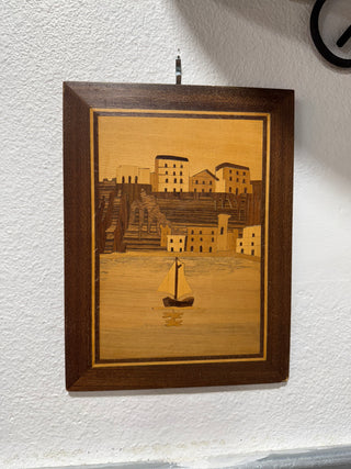 Vintage Wood Marquetry Inlay hanging art