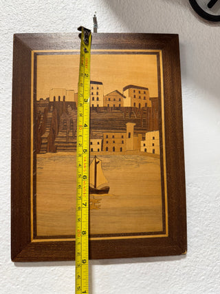 Vintage Wood Marquetry Inlay hanging art