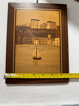 Vintage Wood Marquetry Inlay hanging art