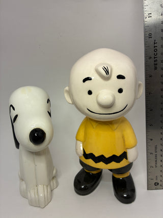 Vintage Peanuts Charlie Brown & Snoopy Hand-Painted Ceramic Figurines (Large)