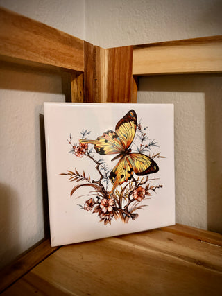 Vintage Tile Trivet Butterfly