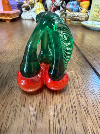 Bunch of 3 Blown Art Glass CHERRIES  with leaf - unmarked