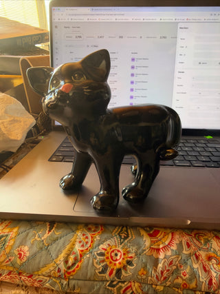 Black Ceramic Cat Figurine Vintage Collectible 6" L and 5.5 H