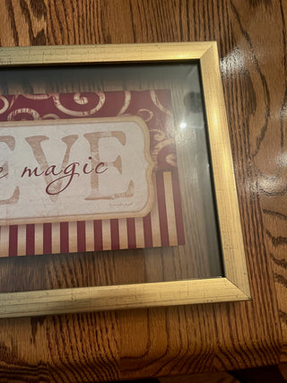 Vintage "Believe in the magic" gold framed sign