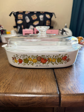 Large Casserole Dish Corning Ware Spice of Life Le Romarin 10x10x2 w/ Lid