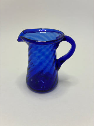 Hand Blown Cobalt Blue Optic Swirl Mini Pitcher