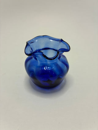 Hand Blown Cobalt Blue Ruffled Mini Vase