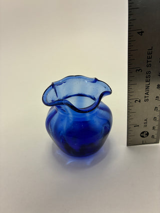 Hand Blown Cobalt Blue Ruffled Mini Vase
