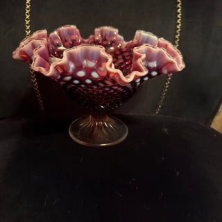 Fenton Dark Plum Opalescent Hobnail Large Compote 10" Ca 1960's Ca
