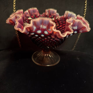 Fenton Dark Plum Opalescent Hobnail Large Compote 10" Ca 1960's Ca