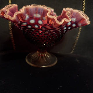 Fenton Dark Plum Opalescent Hobnail Large Compote 10" Ca 1960's Ca