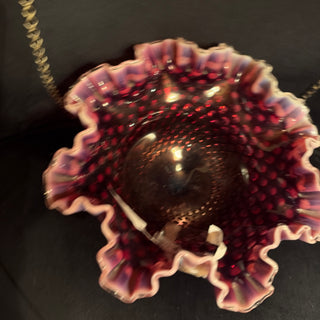 Fenton Dark Plum Opalescent Hobnail Large Compote 10" Ca 1960's Ca