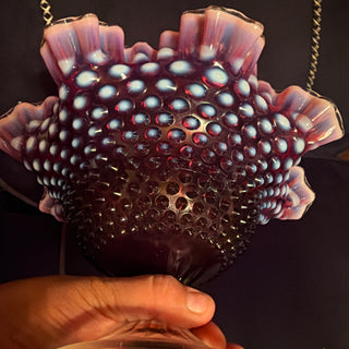 Fenton Dark Plum Opalescent Hobnail Large Compote 10" Ca 1960's Ca