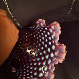 Fenton Dark Plum Opalescent Hobnail Large Compote 10" Ca 1960's Ca