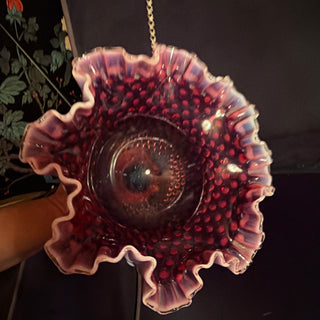Fenton Dark Plum Opalescent Hobnail Large Compote 10" Ca 1960's Ca