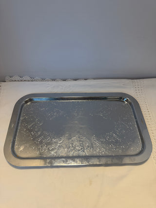 Silver-Tone Embossed Serving Tray