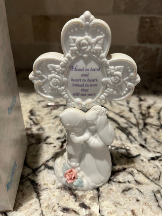 Vintage Precious Moments Wedding Cross Plaque/Figure