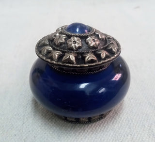 MW Vintage Blue Glass Trinket Box