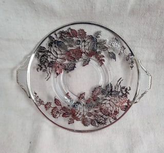 MW Vintage Floral Leaf Silver Overlay Glass Plate