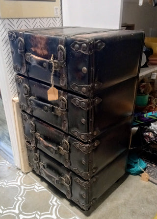 MW Faux Leather Wood Stacked Side Chest
