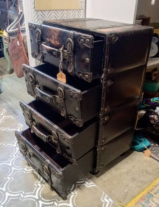 MW Faux Leather Wood Stacked Side Chest