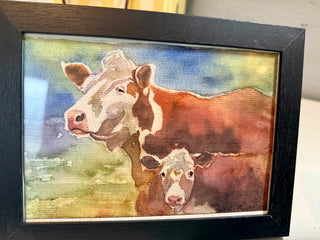 Cows mama and baby mixed media 5 x 7
