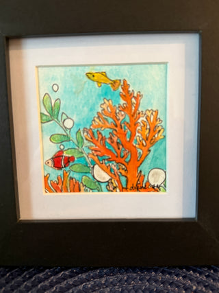 Original watercolor under the sea framed